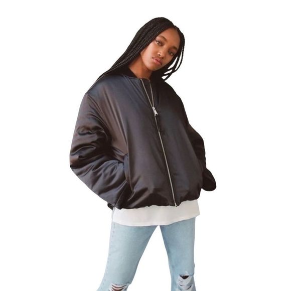 Urban Outfitters Jackets & Blazers - Urban Outfitters Dawn Satin Bomber Black Jacket S NWT